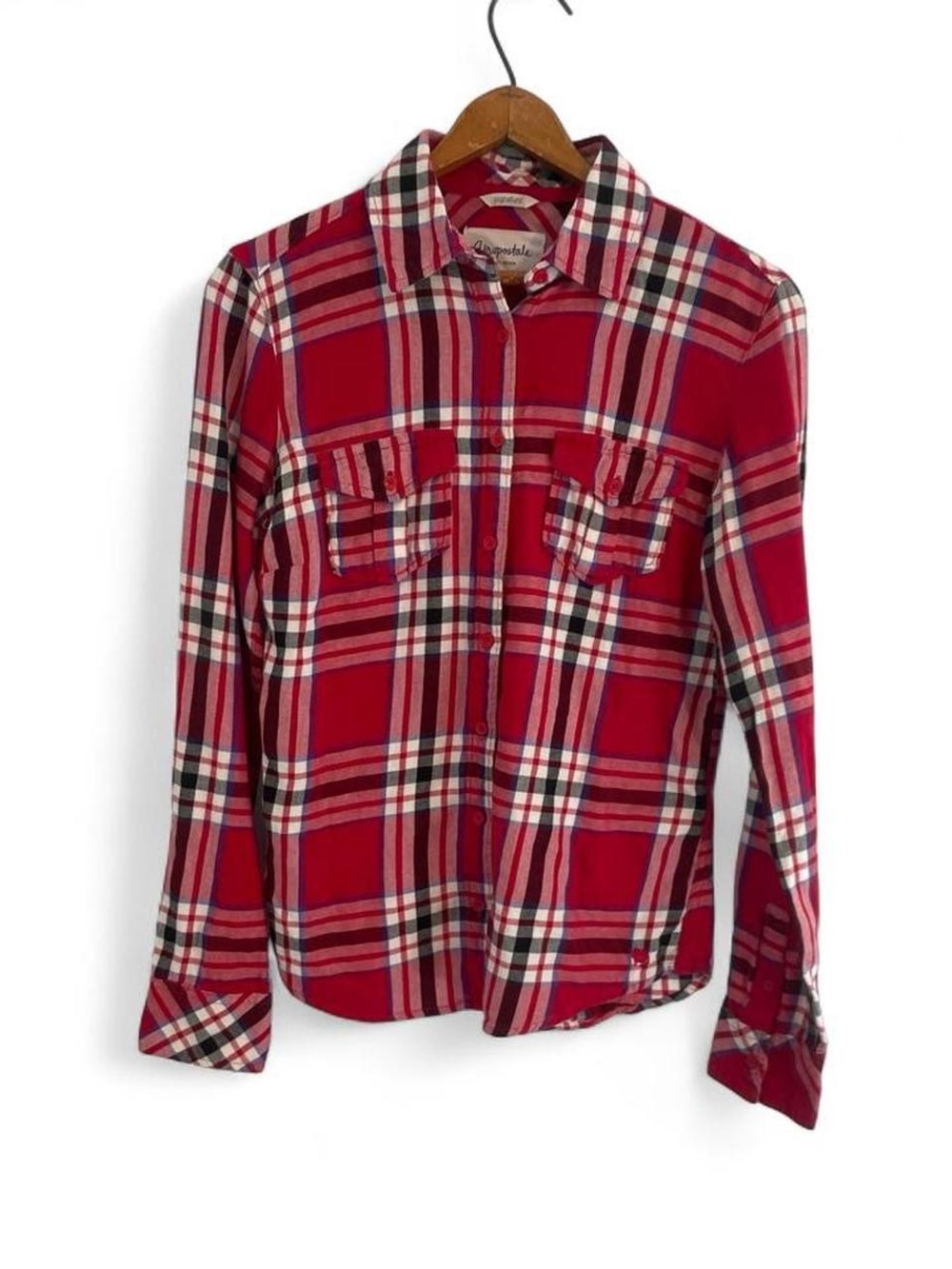 Aeropostale Women's S Red Plaid Flannel Cotton Long Sleeve Shirt Fall Winter